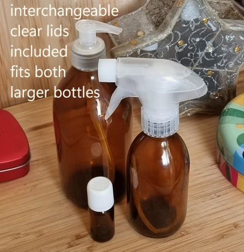 3pc amber glass bottle set - glass,