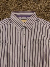Mens M&S Collezione Inspired By Italy Purple Striped Shirt Size 16.5-17" Large