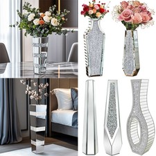 Chic Crushed Diamand Mirrored Floor Vase Bouquets Jars Bottle Pot Container Vase