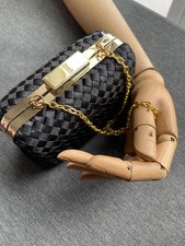  HOBBS Women's Black Box Clutch Evening Bag With Chain 