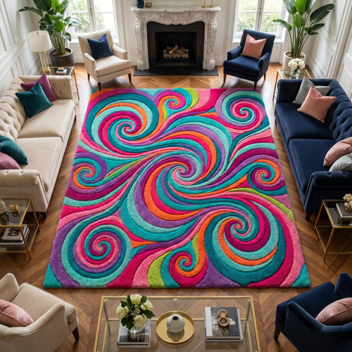 Funky tufted rug colorful - rug,,
