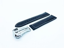 BLACK/WHITE Genuine Leather Strap Band fit Omega Seamaster Planet Ocean 19-22mm