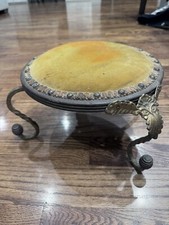 Antique Cast Iron & Wood Foot Stool Georgian Style Upholstered 4 Legs Tapestry