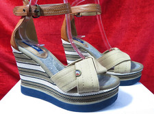 Wrangler blue brown mix wedge heel sandals  UK 4,  EU 37
