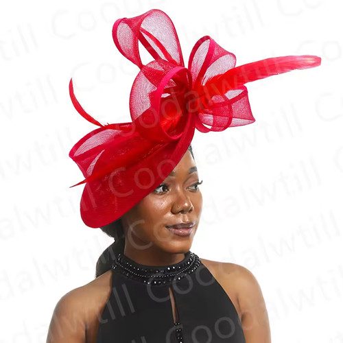 Red fascinator hat wedding - red,