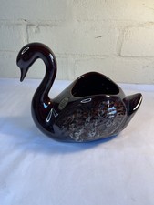 Kernewek Pottery Cornwall Swan Planter  Label Drip Brown Glaze Retro Vintage