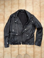 Zara Mens Biker Leather Jacket Black Size L Excellent Condtion