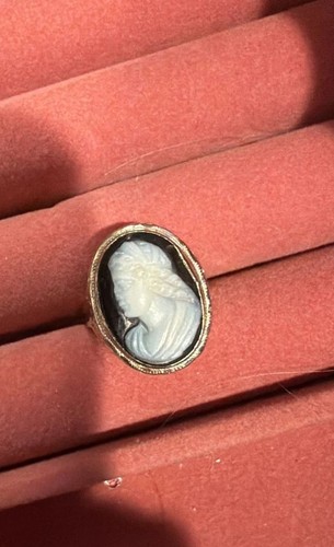 Vintage black onyx cameo ring - onyx,