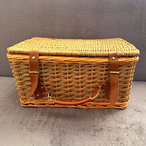 Brown wicker picnic basket - picnic,