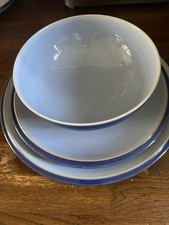 3 Piece Set Of Blue Denby Crockery: Dinner Plate, Side Plate, Bowl