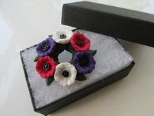 Handmade Red White Purple Poppies Poppy Flower Wreath Brooch Pin  Made in UK