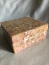 Vintage Mother of Pearl Abalone Tiled Jewellery Trinket Box w/ Wood Interior 