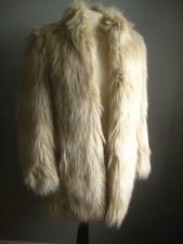 REISS FAUX FUR COAT XS 6 8 shaggy furry yeti comfort cream KEN 1971 long IVANA