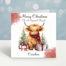 Personalised Christmas Card Highland Cow Christmas Card Neighbours Friends