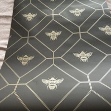Holden Decor Honeycomb Bee Geo CharcoalGold Metallic Wallpaper 13081 Remnant26ft