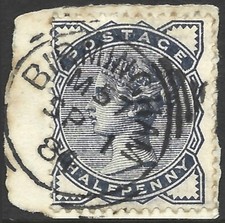 GB QV, 1883-4, SG#187 1/2d Slate-Black Used Birmingham Postmark On Piece #F12946