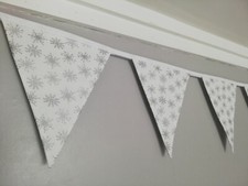 White And Silver Snowflake Fabric Bunting