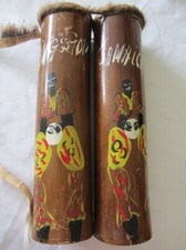 1960's Kingston JAMAICA souvenir CALYPSO bamboo BONGO TOM TOM DRUMS 15" tall