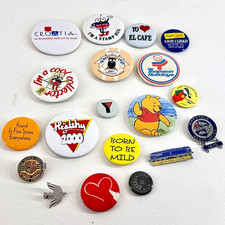 Vintage Mixed Pin Badge Lot Travel Advertising Cartoon Railway Motorsport 1970s