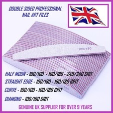 NAIL FILES GRIT 100 180 240 PROFESSIONAL QUALITY HALF MOON CURVED DIAMOND BUFFER