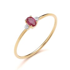9ct Yellow Gold Natural Ruby & Diamond 3 Stone Ring size K to S