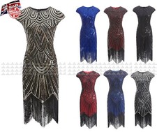 Gatsby 1920s Round-Neck Flapper Women Vintage Sequin Beaded Art Deco Fancy Dress
