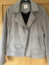 Grey Faux Suede Biker Style Jacket Size 8 Next Day Post