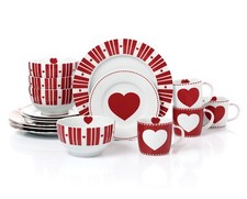 16PC Nordic Red Heart Dinner Set