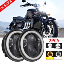 2x Motorcycle 5-3/4" 5.75 inch Round LED Headlight DRL Halo Angle Eyes headlamp