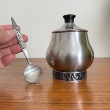 Vintage HECWORTH Goddess 18/8 STAINLESS Steel Zebrette SUGAR Bowl SPOON Set