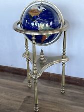 Large Free Standing World Globe - Semi Precious Stones - Brass Metal Stand
