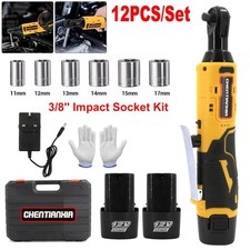 2 Batteries Cordless Right Ratchet 3/8'' 90° 580Nm Electric Power Ratchet Wrench