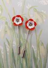 2 Tiny RED WHITE BLACK POPPY