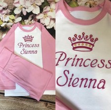 Princess Personalised with embroidered name pink PJ's Pyjamas,  Present Gift