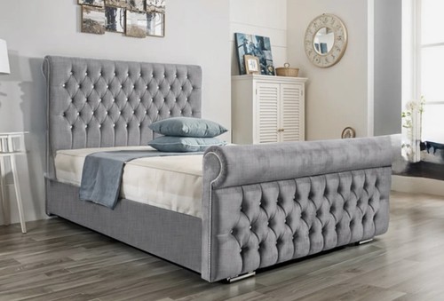 Sleigh bed frame plush - frame, velvet