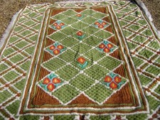 vintage 1960s BEDSPREAD THROW LONG PILE RELIEF 210x182cm strong colours