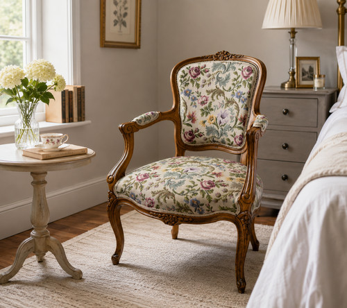 French walnut armchair floral - walnut,