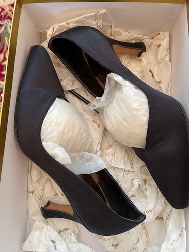 Gina black satin leather shoes - black,