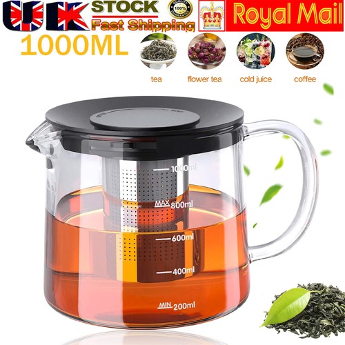 Glass teapot steel infuser - glass, &