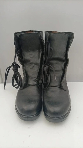 Black leather lace combat - leather, lace-up