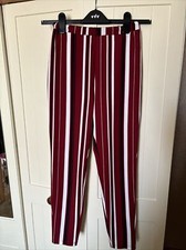 SHEIN Slim Leg Trousers Size XS Dark Red Black White Stripe Pull On Stretch