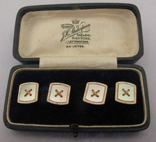 Antique Edwardian 9ct Gold Abalone & Enamel Cufflinks Boxed