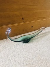 Mid-century Hand Blown Clear and Green Gondola Boat Glass Ornament Venice Italy
