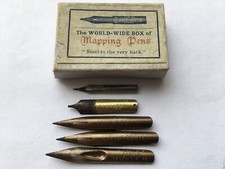 C1920s VINTAGE THE WORLD-WIDE BOX OF MAPPING PENS PEN NIBS BOX