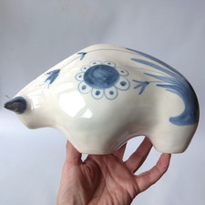 David Sharp Rye pottery bull bison figure 1970s mid century modernist retro blue