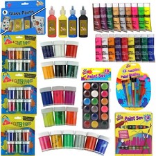 Kids Art Craft Paint Pots,Neon Finger,Glass,Glitter Paint,Paint Brushes XmasGift