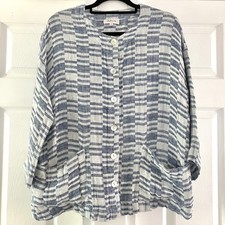 Sahara Blue & White Loose Woven 100% Linen Top Bohemian Lagenlook Size S/M