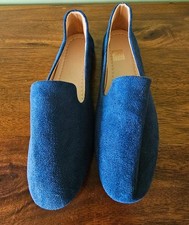 Size 5 (Eur 38) Blue suede effect slip on low heeled shoes BNWOT
