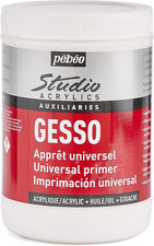 Pebeo Studio Acrylics White Gesso 1L Primer Paint Base for Canvas & Art Surfaces