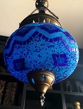 Turkish Moroccan 10" Blue Large Glass Mosaic Hanging Lamp Ceiling Light 